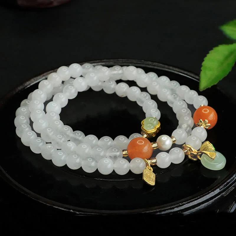 White Jade Multi-layer Peace Buckle Fu Bracelet for Women - Image 6