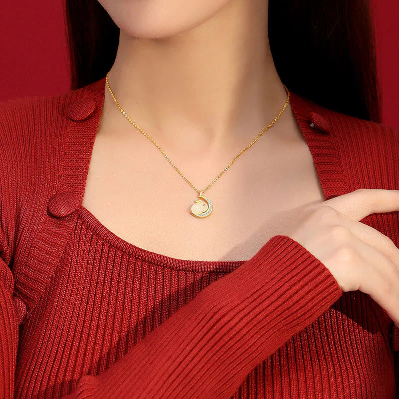 Hetian White Jade Rabbit Crescent Moon Necklace - Image 6