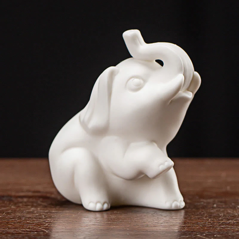 White Porcelain Elephant Figurine Spiritual Strength Decor - Image 7
