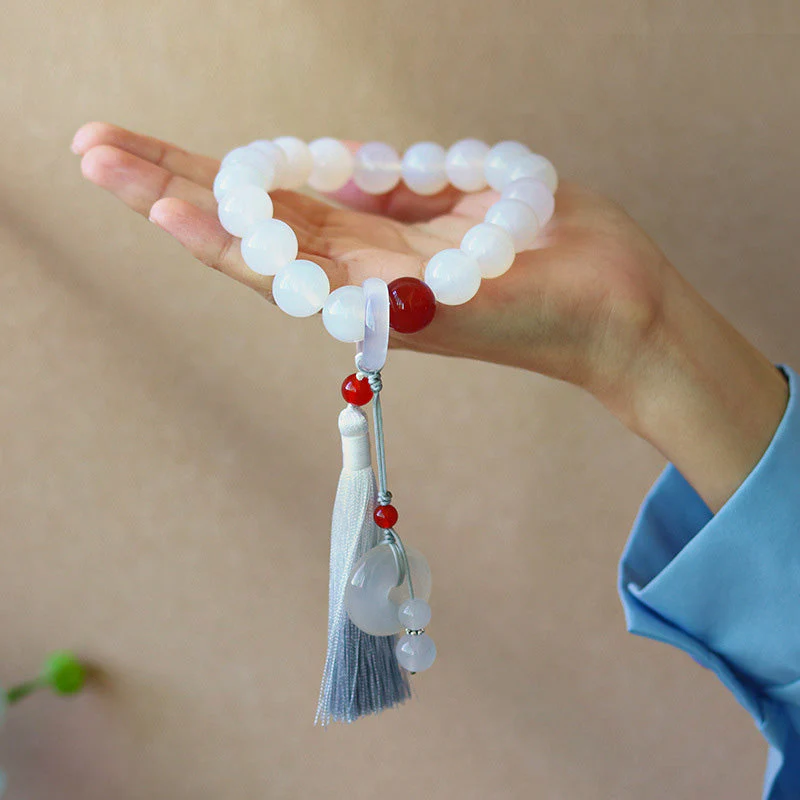 12mm & 14mm White Red Agate Luck Wrist Mala Bracelet - Image 2