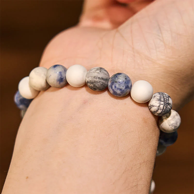 8mm White Turquoise Picasso Jasper Relaxation Bracelet - Image 5