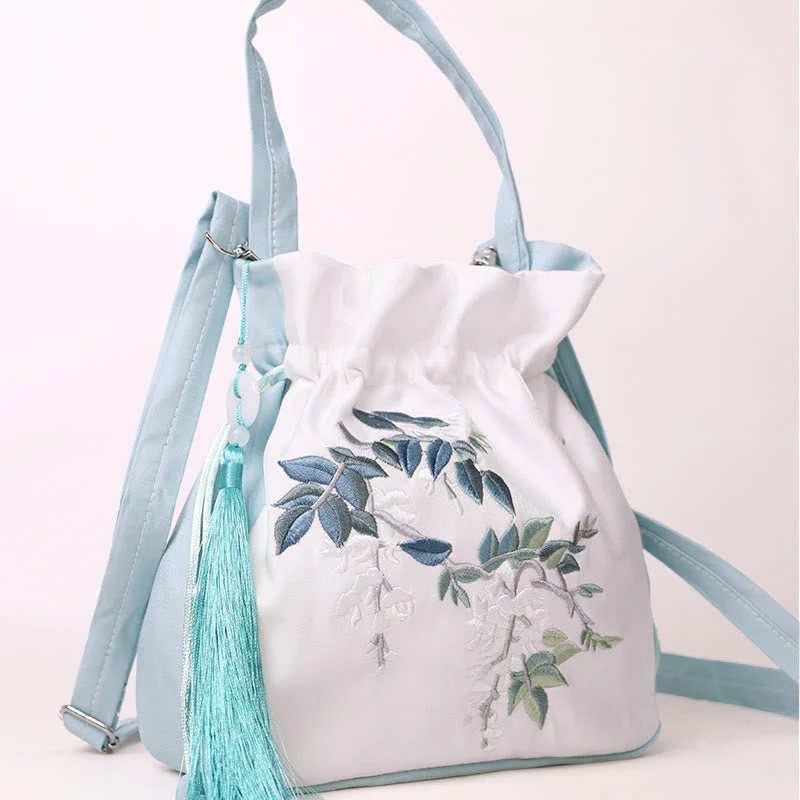 Embroidered Cotton Linen Tote Bag With Wisteria Flowers - Image 2