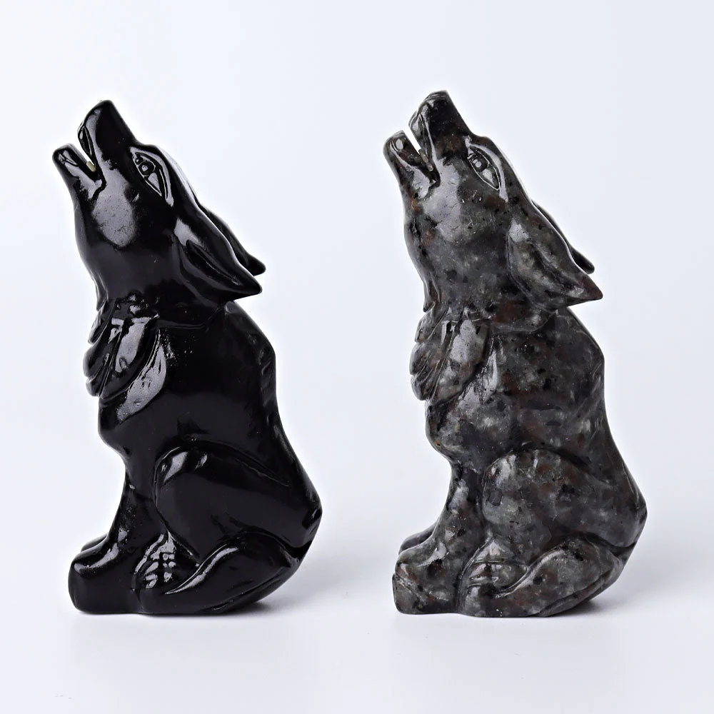 3.7 Inch Hand Carved Wolf Crystal | Yooperlite & Obsidian