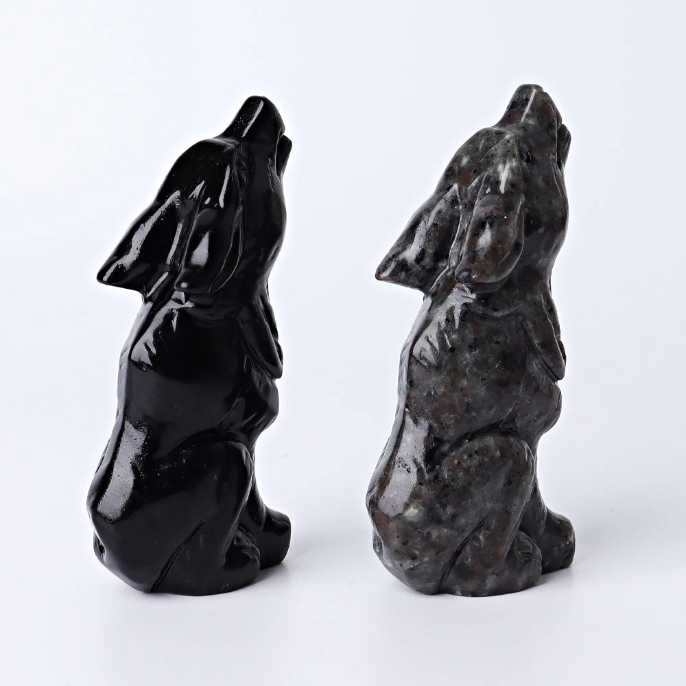 3.7 Inch Hand Carved Wolf Crystal | Yooperlite & Obsidian - Image 2