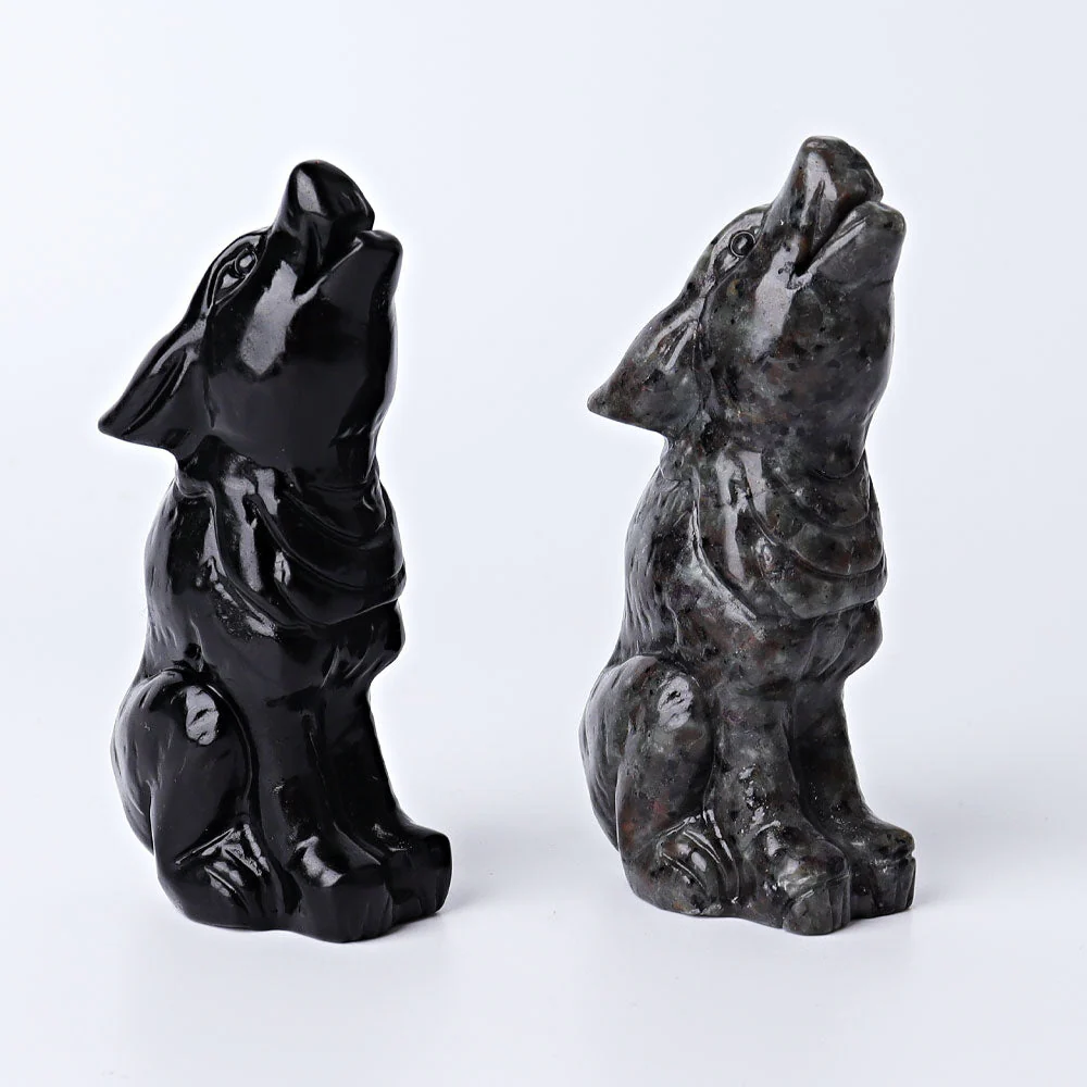 3.7 Inch Hand Carved Wolf Crystal | Yooperlite & Obsidian - Image 5