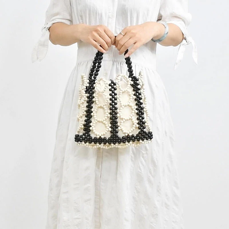 Hand-woven Round Hollow Wooden Beads Handbag - Bohemian Style - Image 12