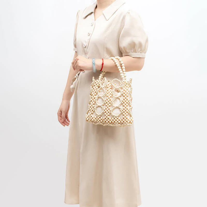 Hand-woven Round Hollow Wooden Beads Handbag - Bohemian Style - Image 9