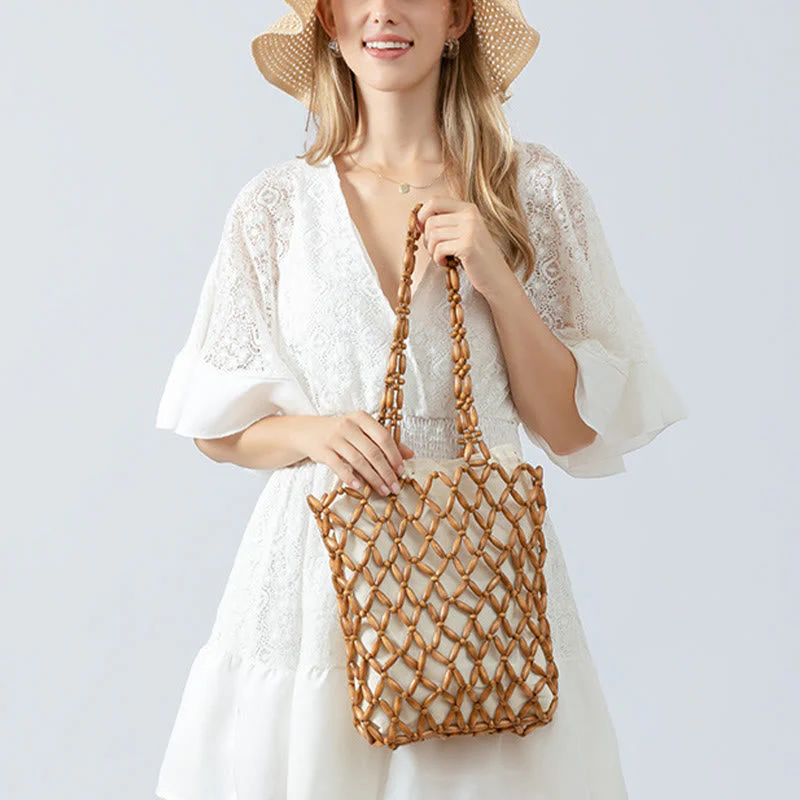 Wooden Beads Hand-Woven Shoulder Bag for Spiritual Accessories - Image 11
