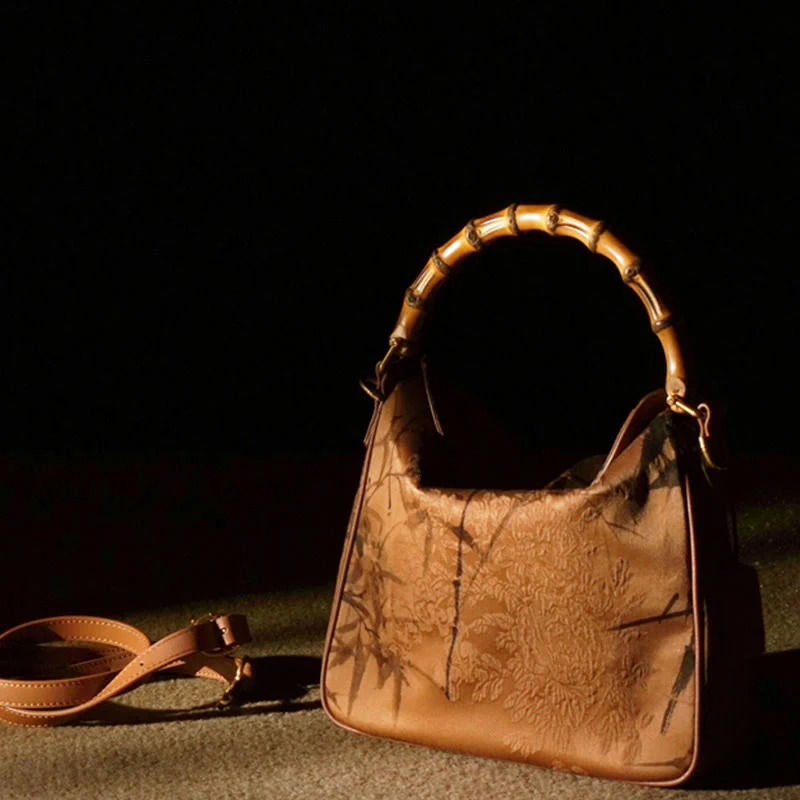 Lush Bamboo Handle Xiangyunsha Silk Crossbody Bag - Image 17