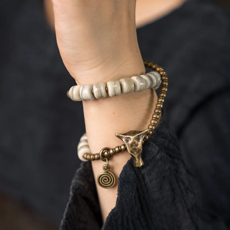 16-17.5cm Yak Bone Copper Double Wrap Spiritual Bracelet Balance - Image 6
