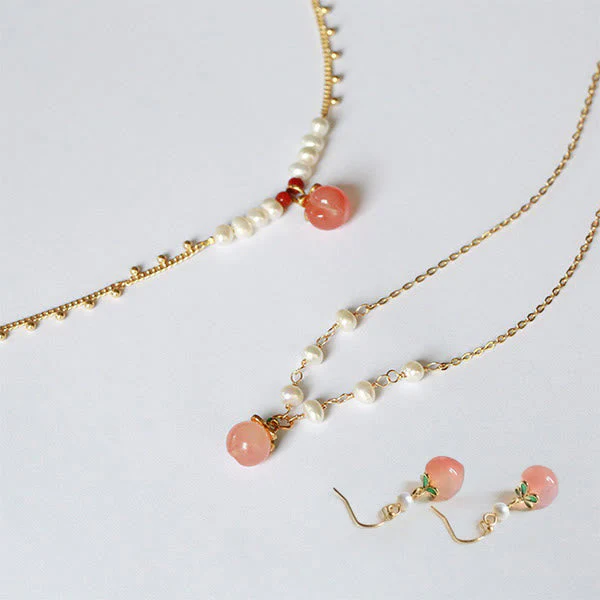 Yanyuan Agate Pearl Jewelry Set Gold-plated Copper 3Pcs Positive Energy - Image 2