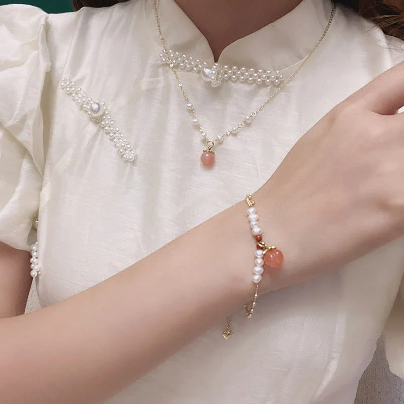 Yanyuan Agate Pearl Jewelry Set Gold-plated Copper 3Pcs Positive Energy - Image 3