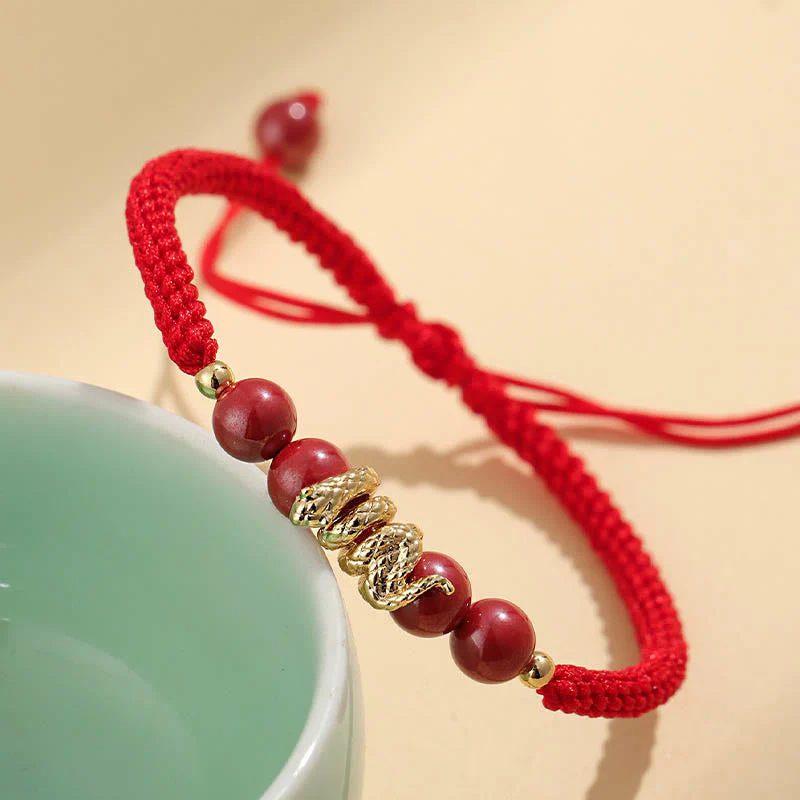 Year of Snake Cinnabar Protection Bracelet with Red String - Image 4