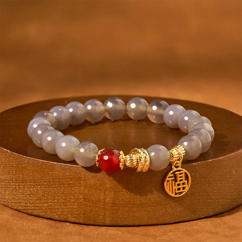 Year of the Snake Gray Agate Fu Bracelet for Positivity - Image 4