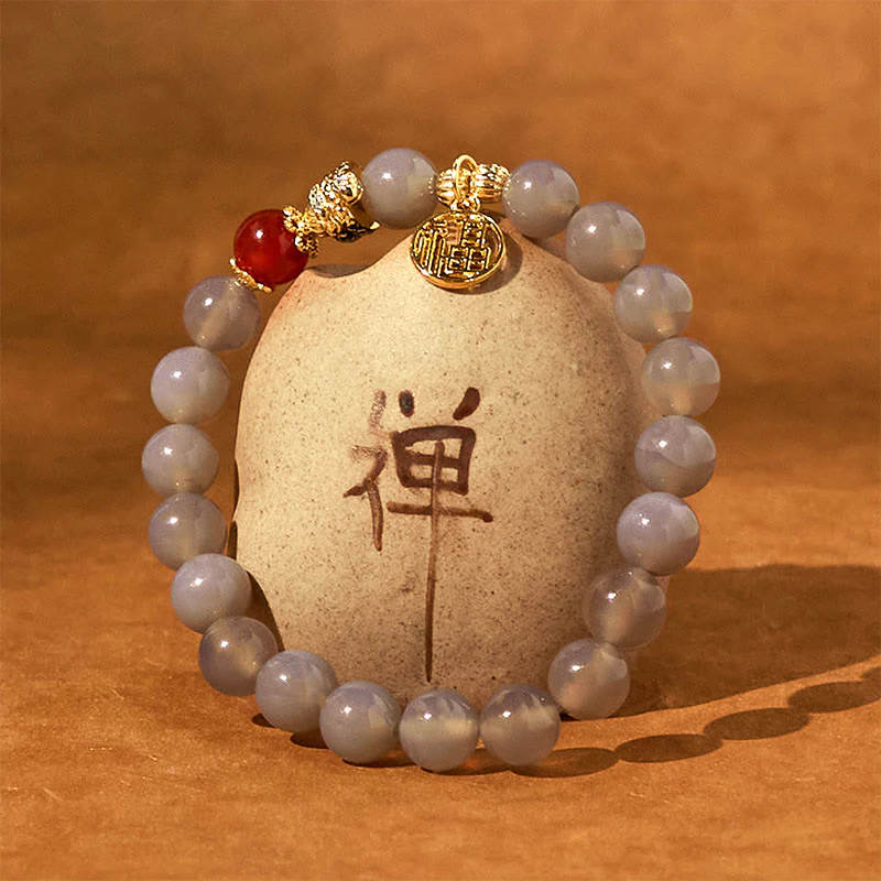 Year of the Snake Gray Agate Fu Bracelet for Positivity - Image 5