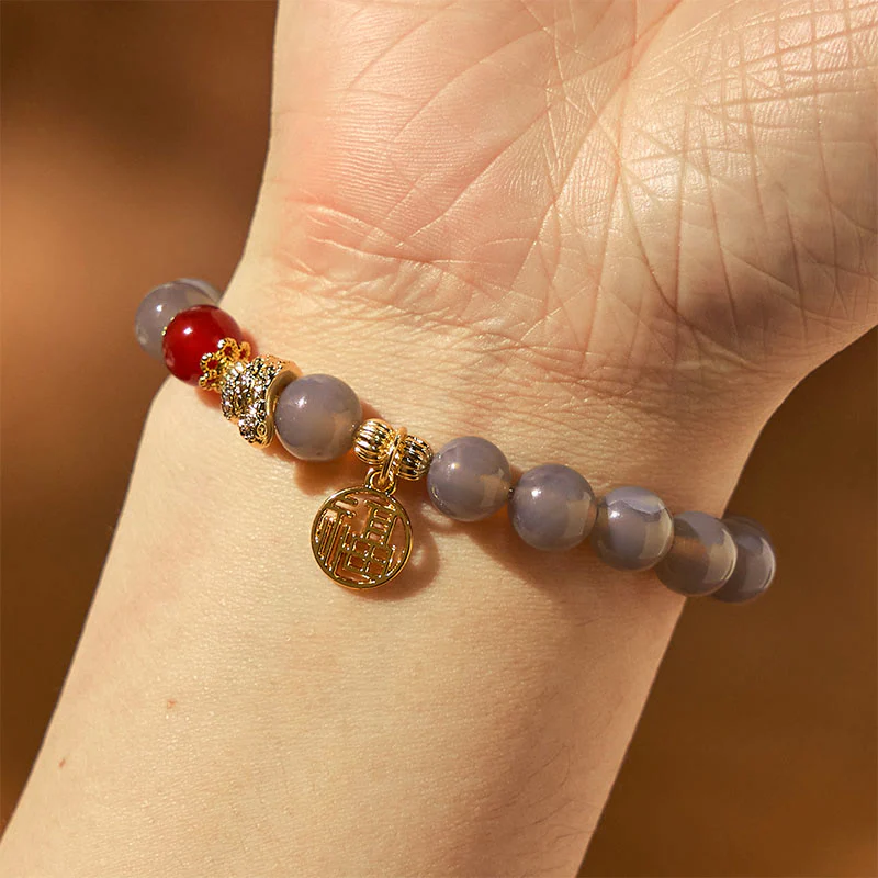 Year of the Snake Gray Agate Fu Bracelet for Positivity - Image 6