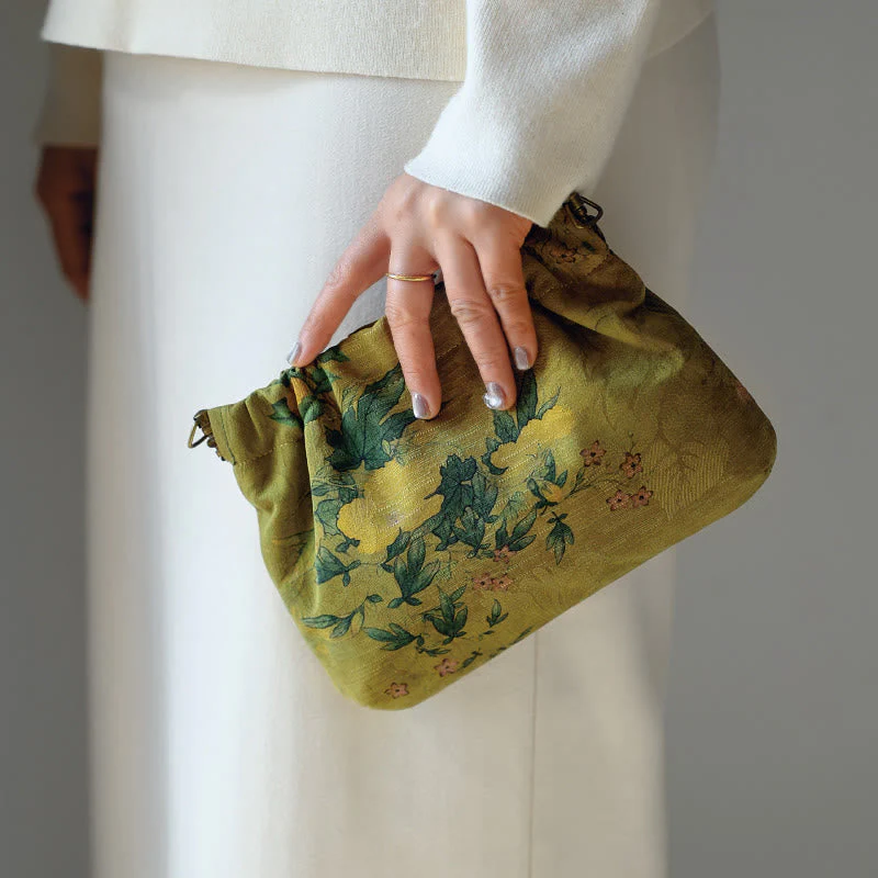Yellow Green Flower Cotton Crossbody Bag 16x22cm - Image 5