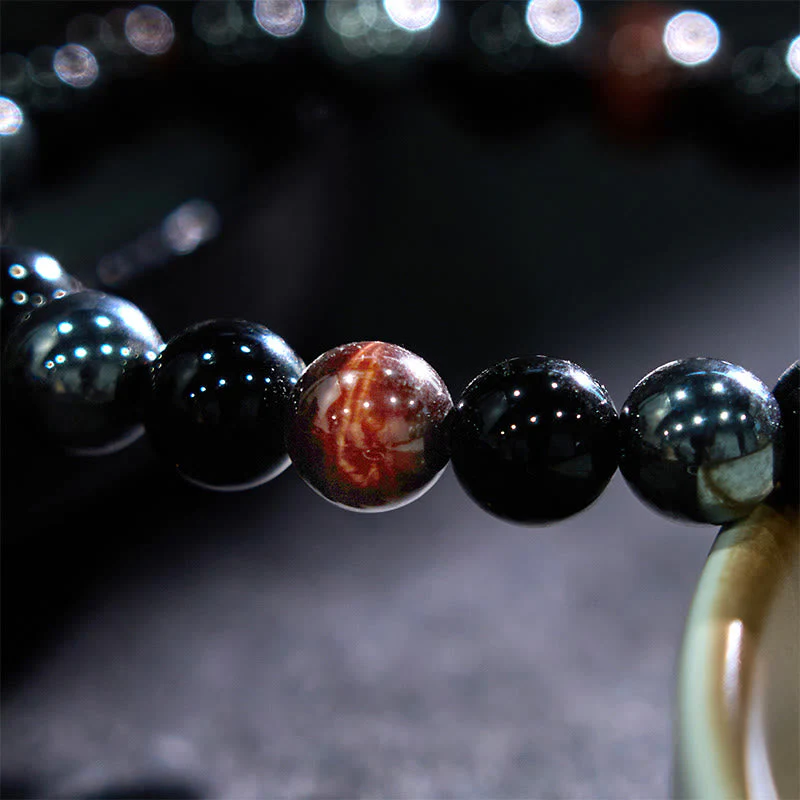 8mm Yellow Tiger Eye Obsidian Hematite Bracelet for Men - Image 10