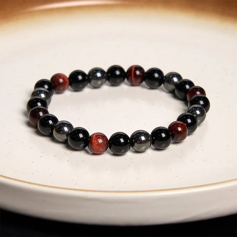 8mm Yellow Tiger Eye Obsidian Hematite Bracelet for Men - Image 12