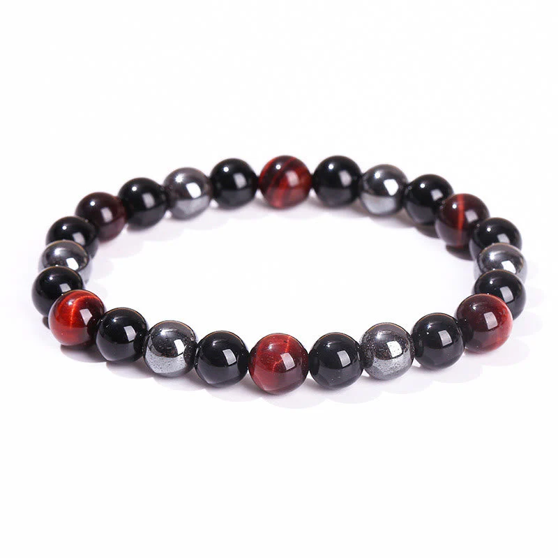 8mm Yellow Tiger Eye Obsidian Hematite Bracelet for Men - Image 13