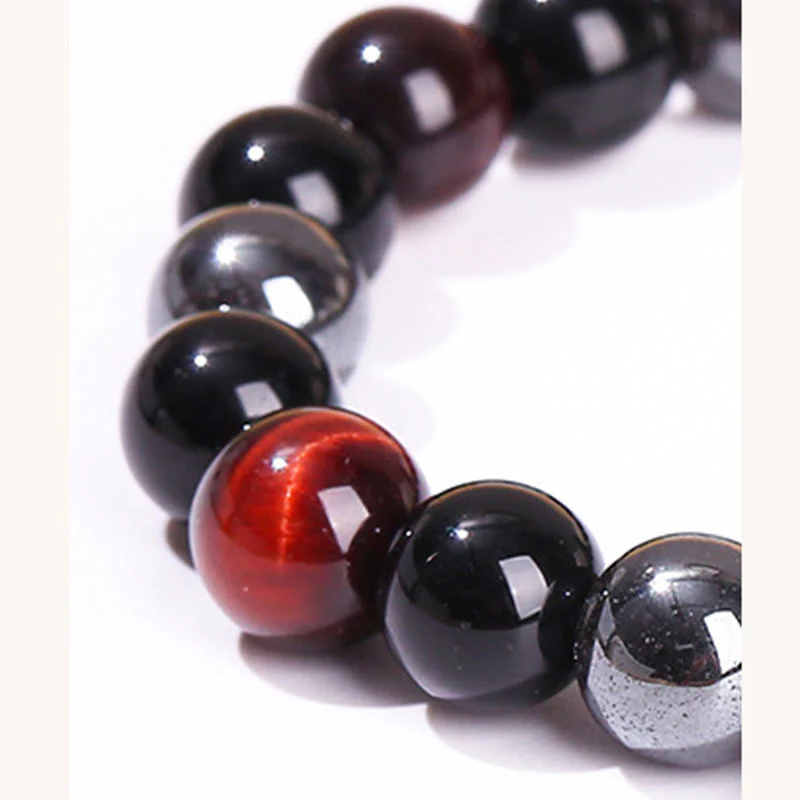 8mm Yellow Tiger Eye Obsidian Hematite Bracelet for Men - Image 14
