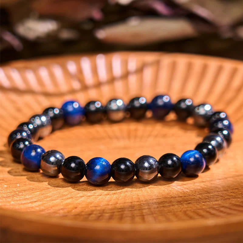 8mm Yellow Tiger Eye Obsidian Hematite Bracelet for Men - Image 15