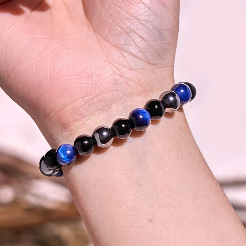 8mm Yellow Tiger Eye Obsidian Hematite Bracelet for Men - Image 16