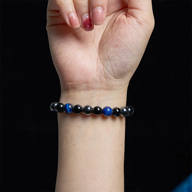 8mm Yellow Tiger Eye Obsidian Hematite Bracelet for Men - Image 19