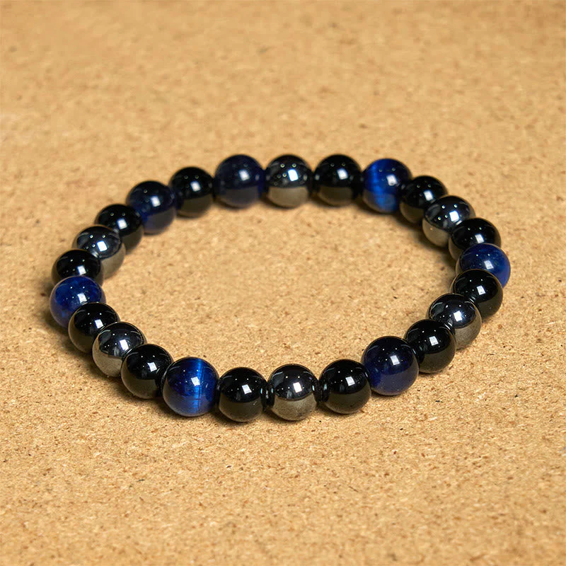 8mm Yellow Tiger Eye Obsidian Hematite Bracelet for Men - Image 20