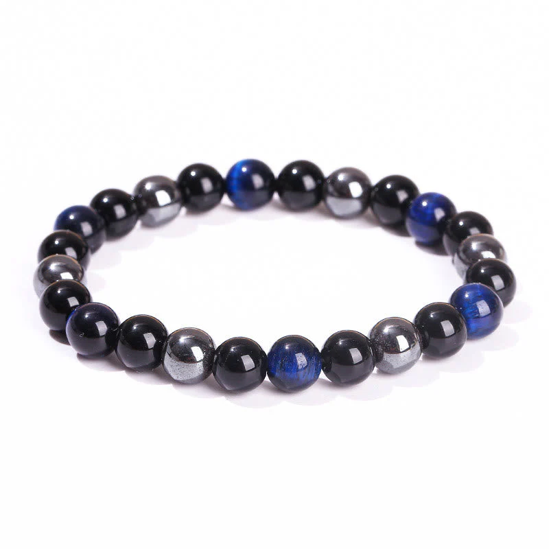 8mm Yellow Tiger Eye Obsidian Hematite Bracelet for Men - Image 21