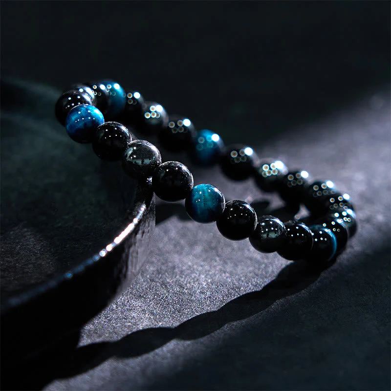 8mm Yellow Tiger Eye Obsidian Hematite Bracelet for Men - Image 24