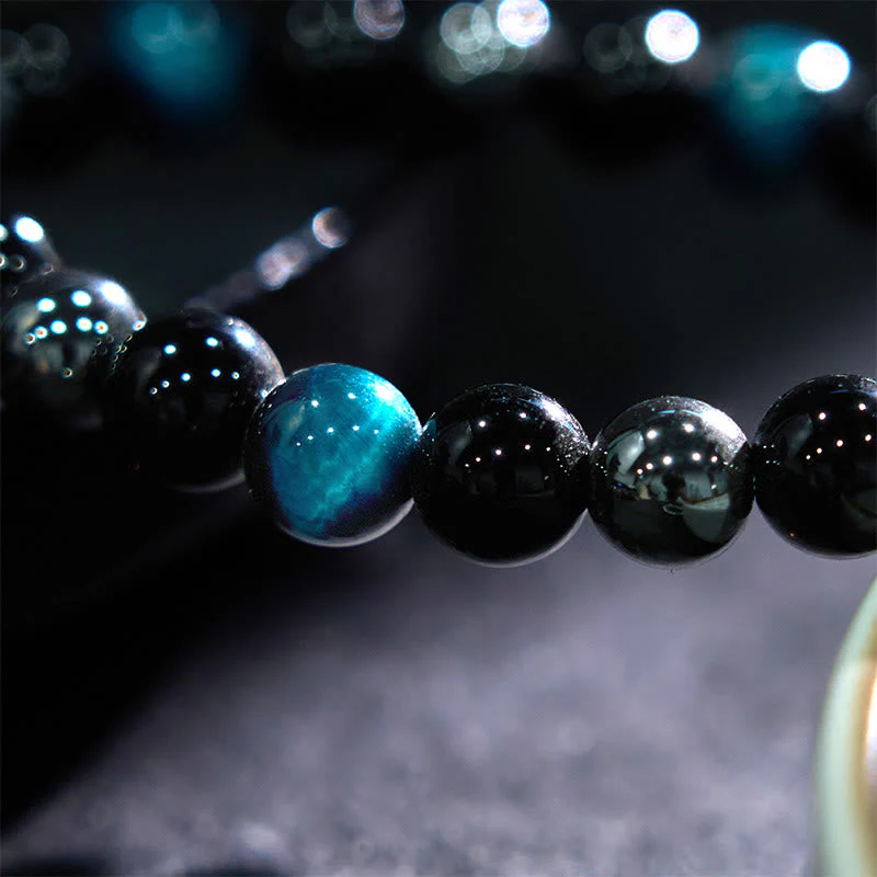 8mm Yellow Tiger Eye Obsidian Hematite Bracelet for Men - Image 25
