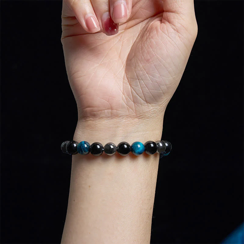 8mm Yellow Tiger Eye Obsidian Hematite Bracelet for Men - Image 26