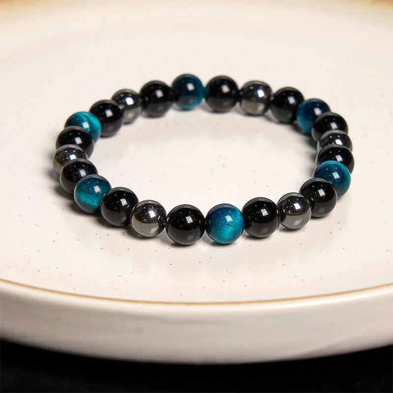 8mm Yellow Tiger Eye Obsidian Hematite Bracelet for Men - Image 27