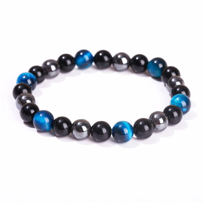 8mm Yellow Tiger Eye Obsidian Hematite Bracelet for Men - Image 28