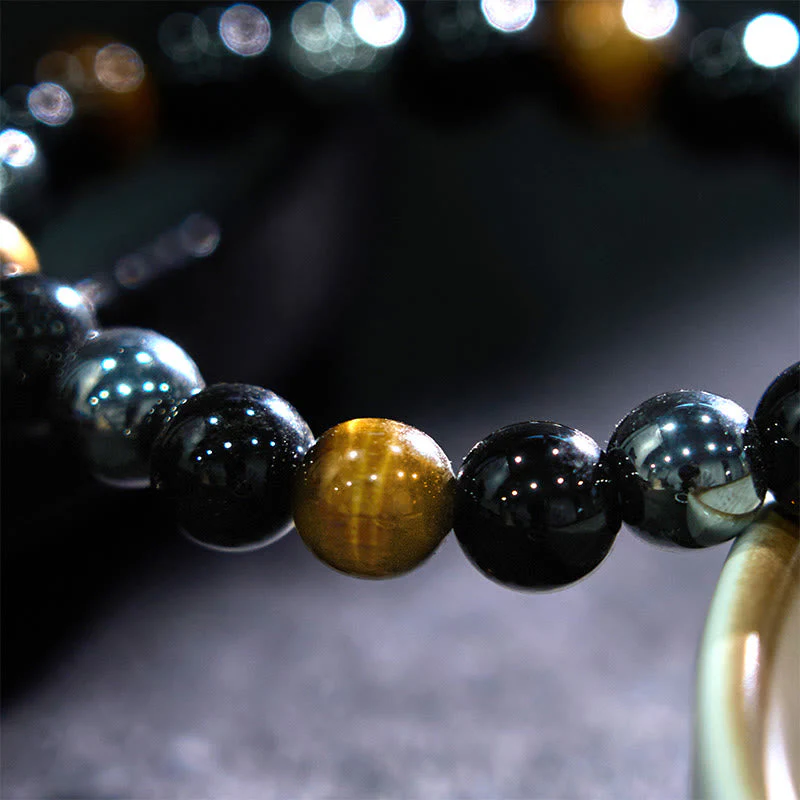 8mm Yellow Tiger Eye Obsidian Hematite Bracelet for Men - Image 4