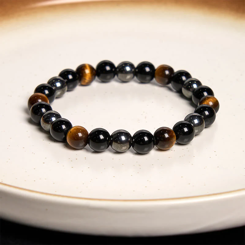 8mm Yellow Tiger Eye Obsidian Hematite Bracelet for Men - Image 6