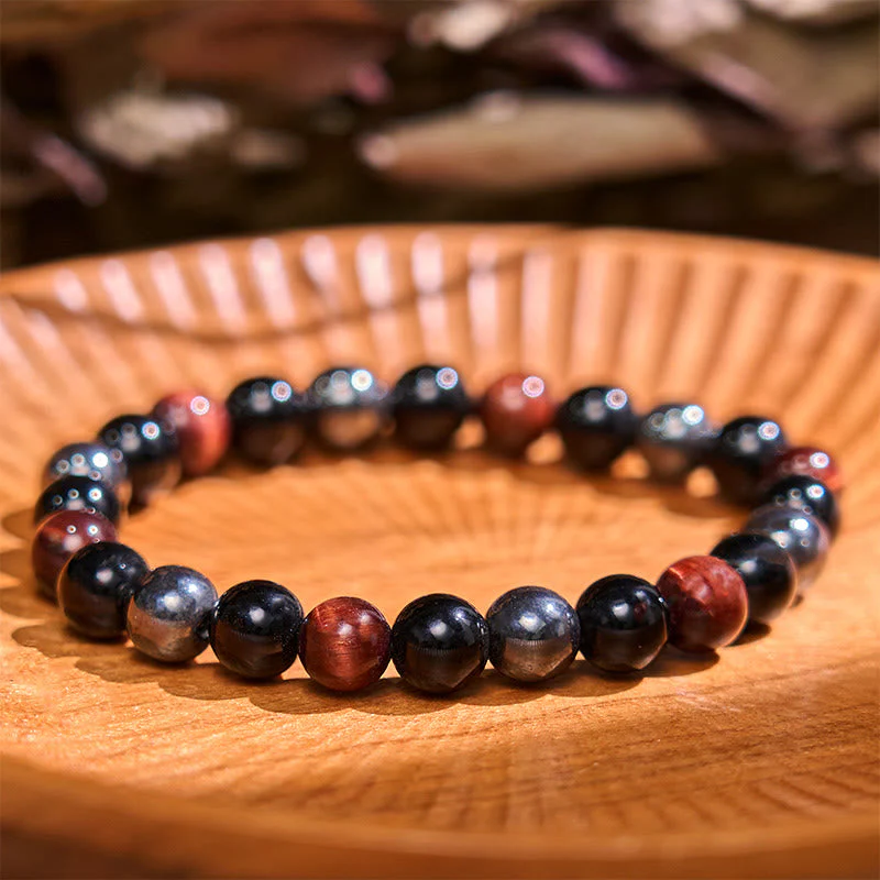 8mm Yellow Tiger Eye Obsidian Hematite Bracelet for Men - Image 7