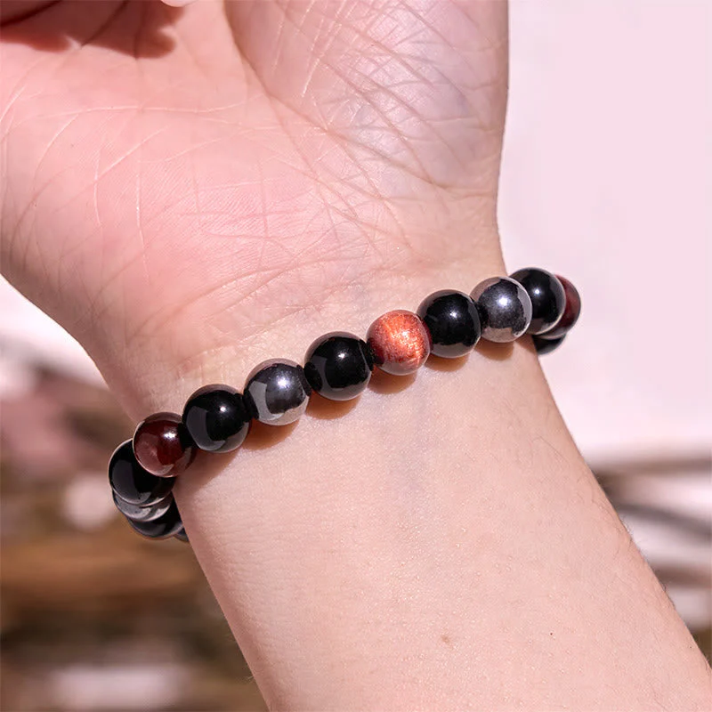 8mm Yellow Tiger Eye Obsidian Hematite Bracelet for Men - Image 8