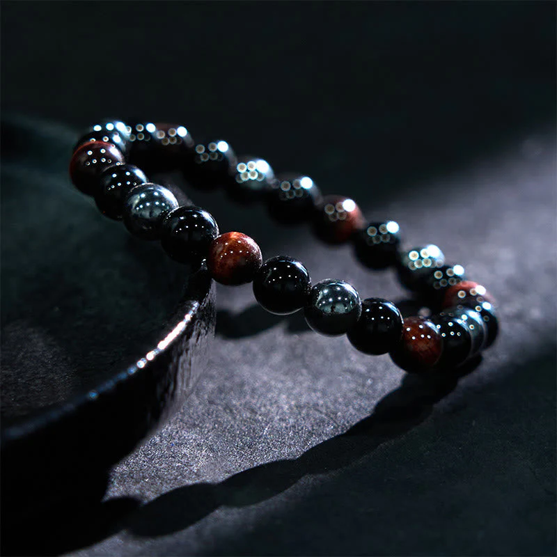 8mm Yellow Tiger Eye Obsidian Hematite Bracelet for Men - Image 9