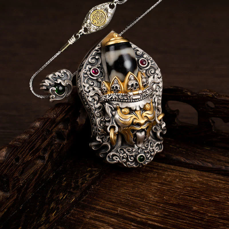Tibetan Zakiram Dzi Bead Necklace 925 Silver Pendant Protection - Image 15