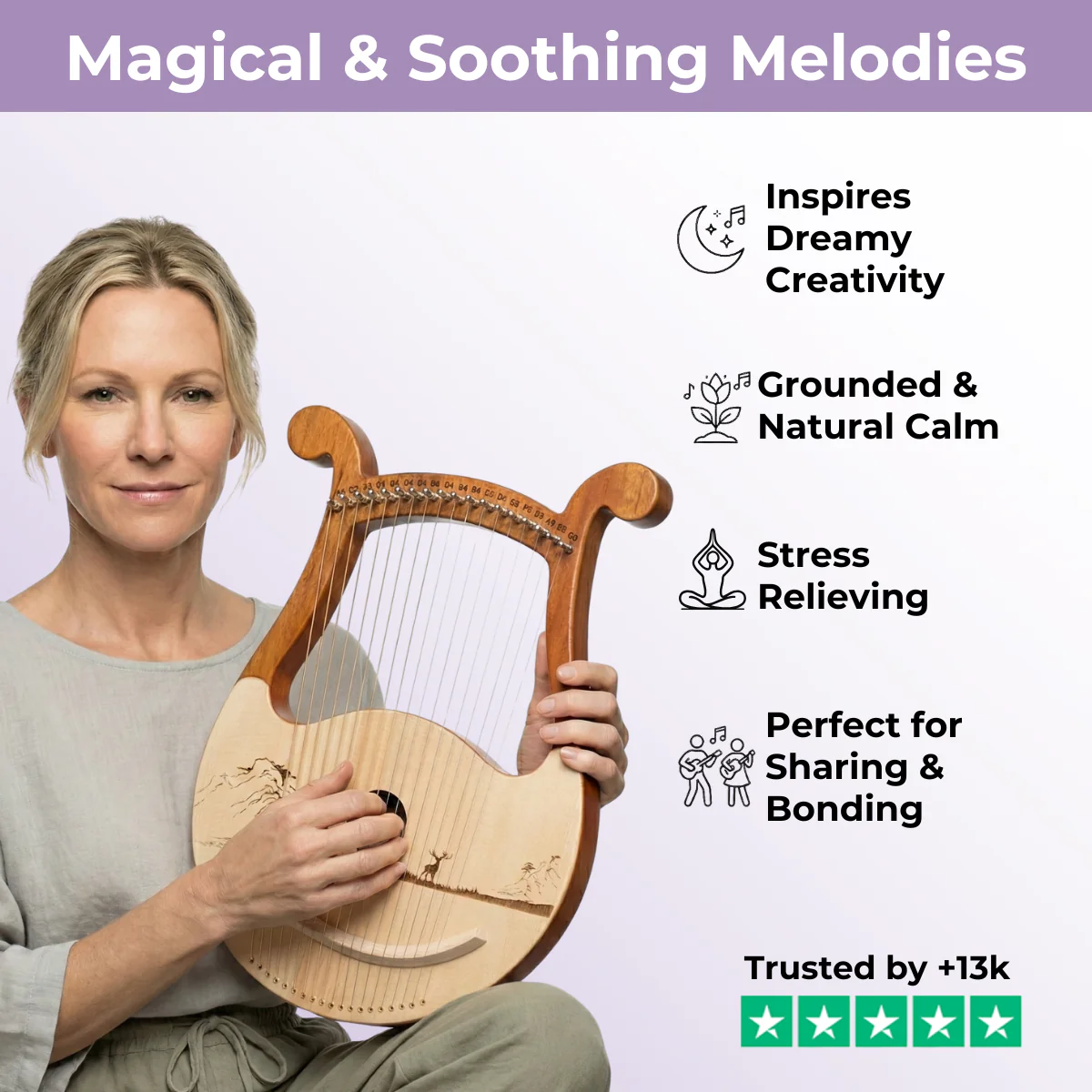 19-String Wood Lyre Harp Instrument for Beginners - Image 12