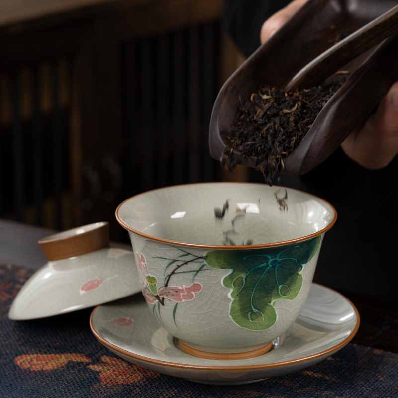 Zen Ceramic Lotus Koi Fish Gaiwan Teacup 140ml - Image 12