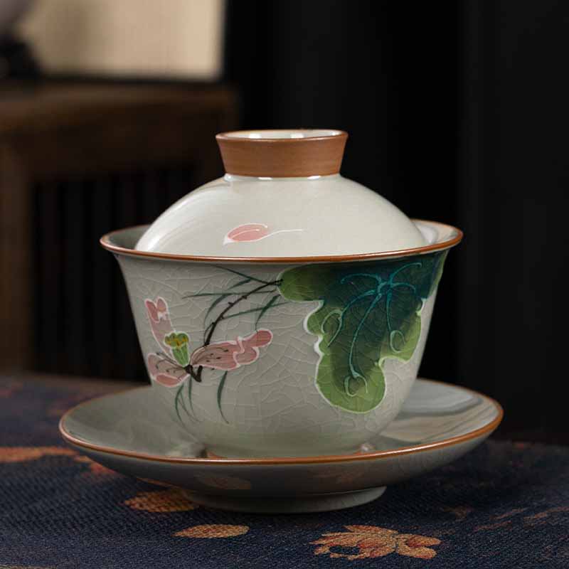 Zen Ceramic Lotus Koi Fish Gaiwan Teacup 140ml - Image 4