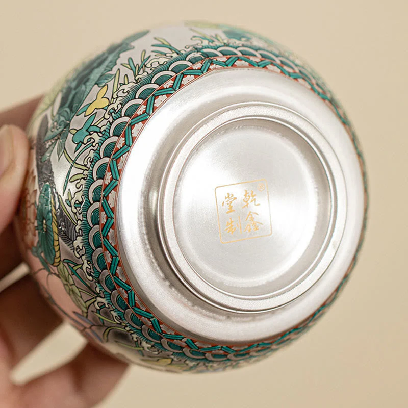 Zen Ceramic Tea Cup with Dragon and Nature Motifs - Image 4