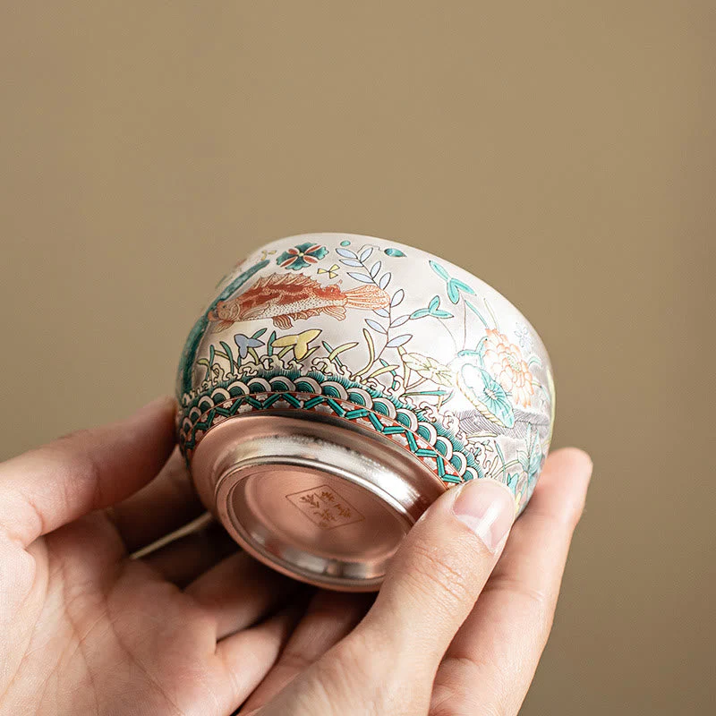 Zen Ceramic Tea Cup with Dragon and Nature Motifs - Image 7