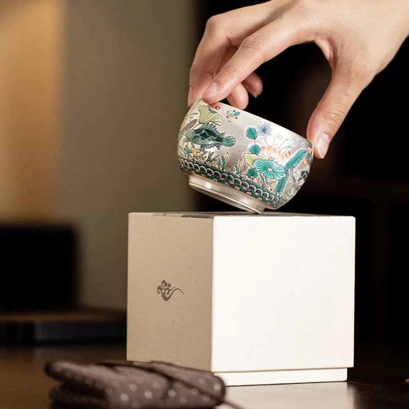 Zen Ceramic Tea Cup with Dragon and Nature Motifs - Image 9